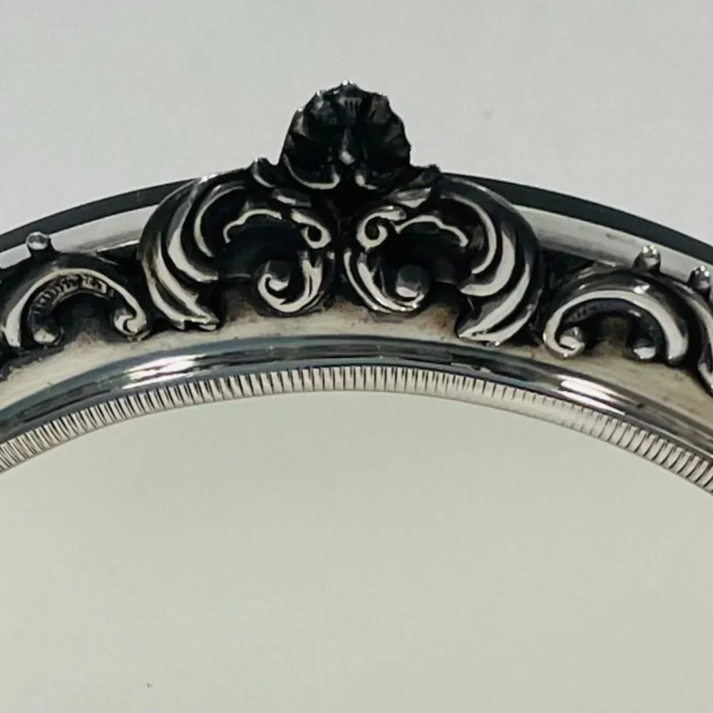 Art Deco Silver Crest Floral Design Table Mirror Hallmarked